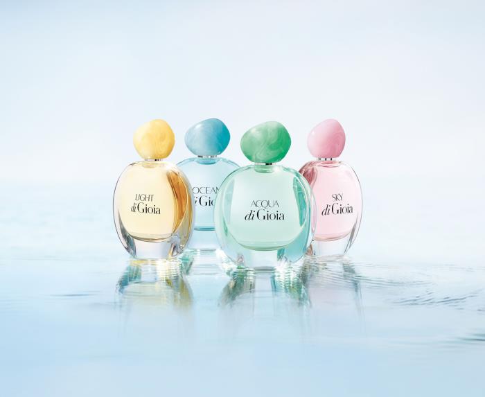 Texen reveals a jaspé décor for Armanis Acqua Di Gioia caps